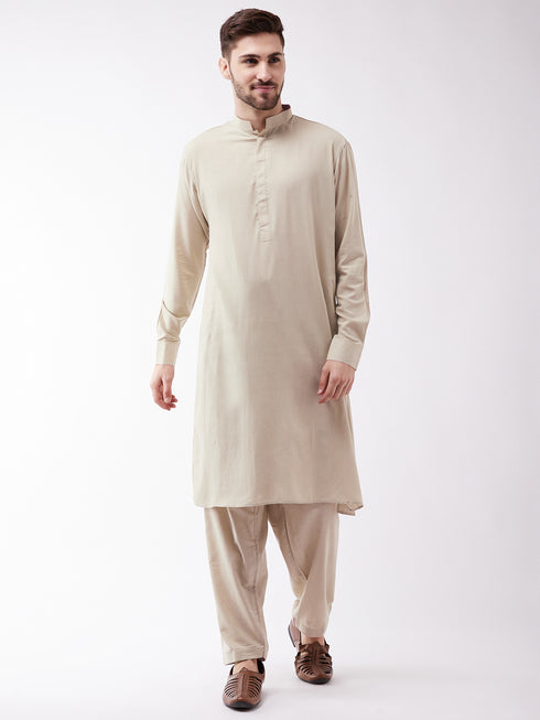 VASTRAMAY Men's Green Cotton Blend Kurta and Pyjama Set